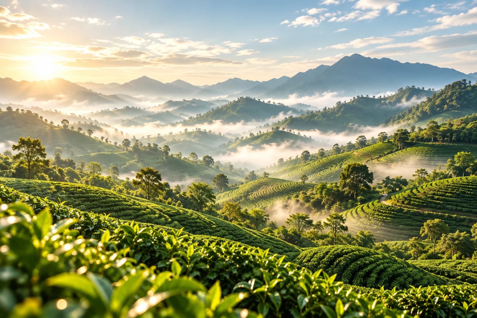 Đồi chè trong sương sớm
